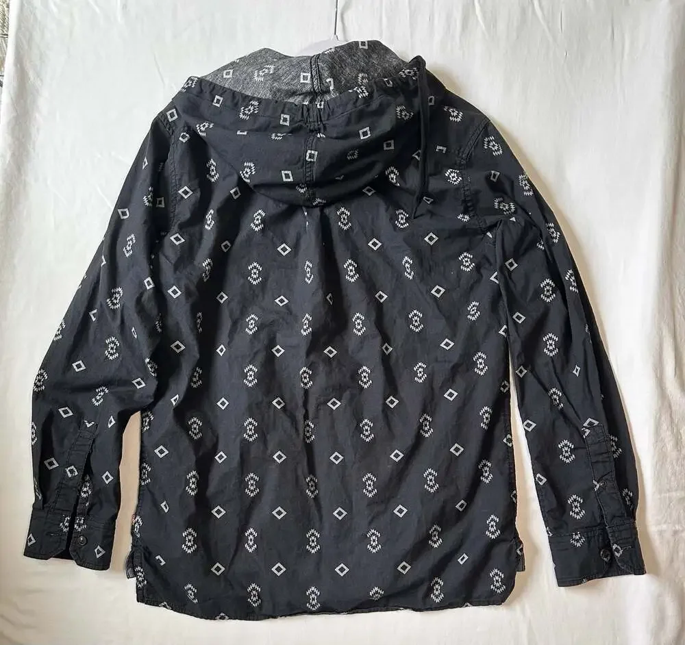 Levi's Men's Black Geometric Print Long Sleeve Pullover Hooded Shirt